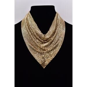 PA Vintage Mesh Chainmail Bib Choker Necklace Gold Chunky Signed 1990s BinBD